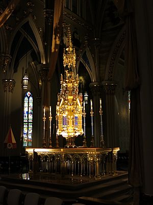 Basilica of the Sacred Heart (Notre Dame, Indiana) - interior, original altar (designed by Froc-Robert and Sons of Paris) with tabernacle tower