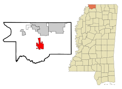 Location of Hernando, Mississippi