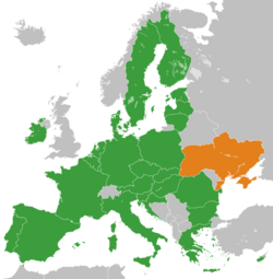 Map indicating locations of European Union and Ukraine