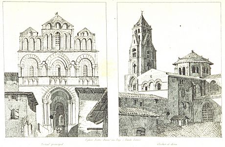 Intérieur et extérieur de la cathédrale du Puy en 1836