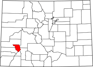 Map of Colorado highlighting Ouray County