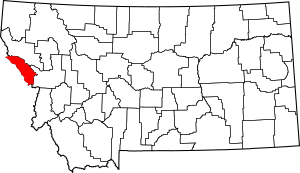 Map of Montana highlighting Mineral County