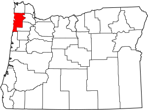 Map of Oregon highlighting Tillamook County