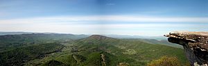 Panoramic image of the Catawba Valley from the McAfee Knob overlook along the Appalachian Trail