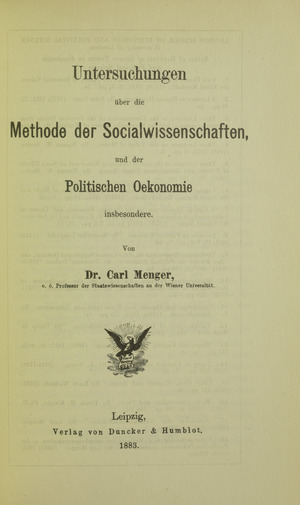 Menger - Untersuchungen über das Methode der socialwissenschaften und der politischen Ökonomie insbesondere, 1933 - 5787924