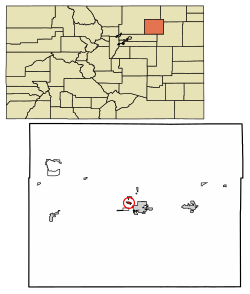 Location of Log Lane Village in Morgan County, Colorado.