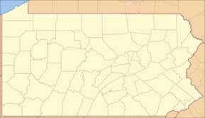 A map of the state of Pennsylvania showing all 67 counties and a red circle marking the site of each state park