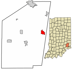 Location of Milan in Ripley County, Indiana.