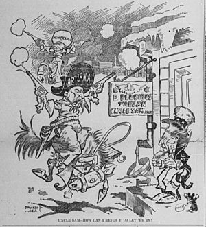 Satterfield cartoon about the imminent statehood of Arizona and New Mexico