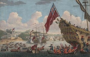 Vue du debarquement anglais pour l attaque de Louisbourg 1745 (cropped)