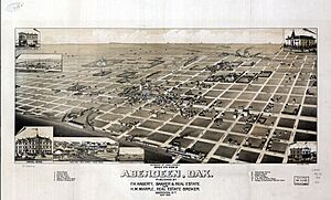 1883 bird's eye illustration of Aberdeen, South Dakota