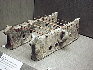 Akrotiri terracotta firedogs with zoomorphic finials