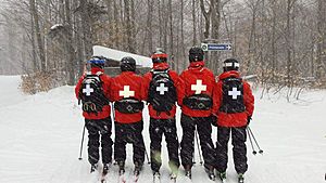 Canadian Ski Patrol Volunteers at Ski Montcalm in March 2017 in Rawdon, Quebec