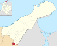 Location of the municipality and town of La Jagua del Pilar in the department of La Guajira.