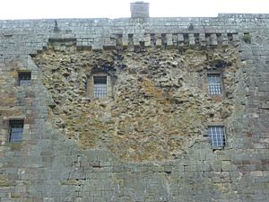Damaged east wall of Borthwick Castle, Midlothian