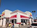 Exterior image of the In-N-Out Burger location nearest Los Angeles Internation Airport (LAX)