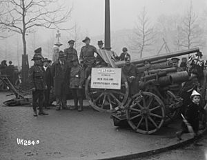 Field guns captured by New Zealanders in World War I on display in London, 1918