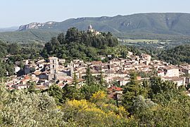 A general view of Forcalquier, with the Luberon Massif in the background