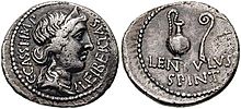 Gaius Cassius Longinus and Lentulus Spinther. 42 BC. AR Denarius