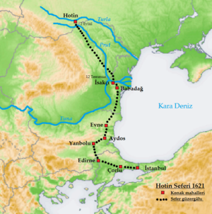 Hotin seferi 1621 hotin campaign map