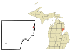Location of Oscoda within Iosco County, Michigan