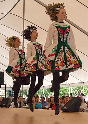 Irish dancers in team costume, Davis Academy, USA.jpg