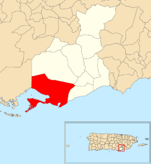 Location of Jobox within the municipality of Guayama shown in red