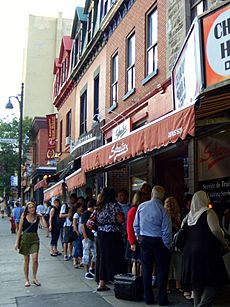 Lineup outside of Schwartz's in Montreal