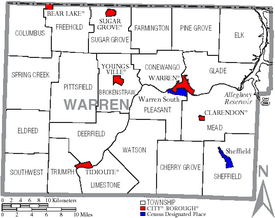 Map of Warren County Pennsylvania With Municipal and Township Labels