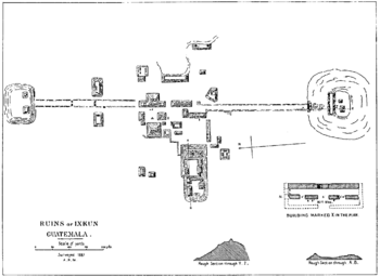 Maudslay's 1887 Map of Ixkun, enhanced