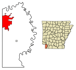 Location of Texarkana in Miller County, Arkansas.