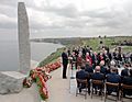 President Reagan giving speech on the 40th Anniversary of D-Day at Pointe du Hoc, Normandy, France, 1984
