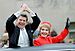 President Ronald Reagan and Nancy Reagan waving from the limousine during the Inaugural Parade (cropped).jpg