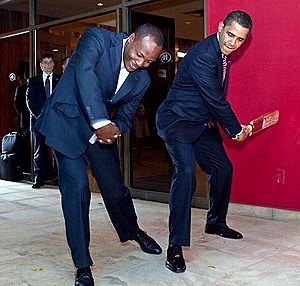 Barack Obama & Brian Lara in Port of Spain 4-19-09 (cropped)
