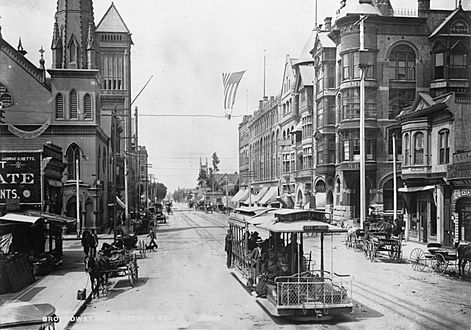 Broadway looking south from Second Street showing a cable car, Los Angeles, ca.1893-1895 01