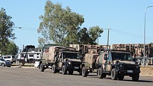 Convoys of Australian Army vehicles at Camooweal, travelling along the Barkly Highway, 2019 01