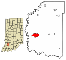 Location of Washington in Daviess County, Indiana.