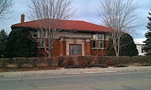 1913 Prairie School Carnegie library designed by Claude and Starck in Detroit Lakes, Minnesota.