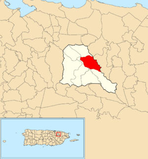 Location of Dos Bocas within the municipality of Trujillo Alto shown in red