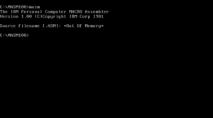 Error message due to an integer signedness bug in the stack setup code of MASM 1.00