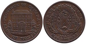 Halfpenny token, 1844 - Province of Canada, Bank of Montreal