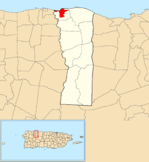 Location of Hatillo barrio-pueblo within the municipality of Hatillo shown in red
