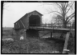Covered Bridge spanning Choccolocco Creek, taken in 1935 as part of the Historic American Buildings Survey