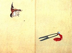 Hokusai Pair of sissors and sparrow