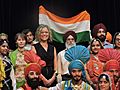Katherine Maher and eminant poet Surjit Patar with cultural group, at Wikiconference India 2016