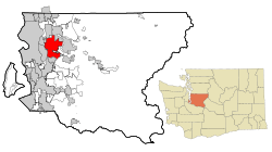 Location of Bellevue within King County, Washington, and of King County within Washington