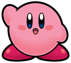 Artwork depicting Kirby, a pink, spherical character with red feet