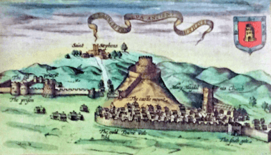 Launceston Castle, depicted by John Speed