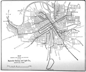 Map Showing Lines Owned and Operated by the Nashville Railway and Light Company c 1912