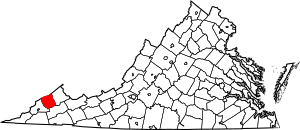 Map of Virginia highlighting Dickenson County